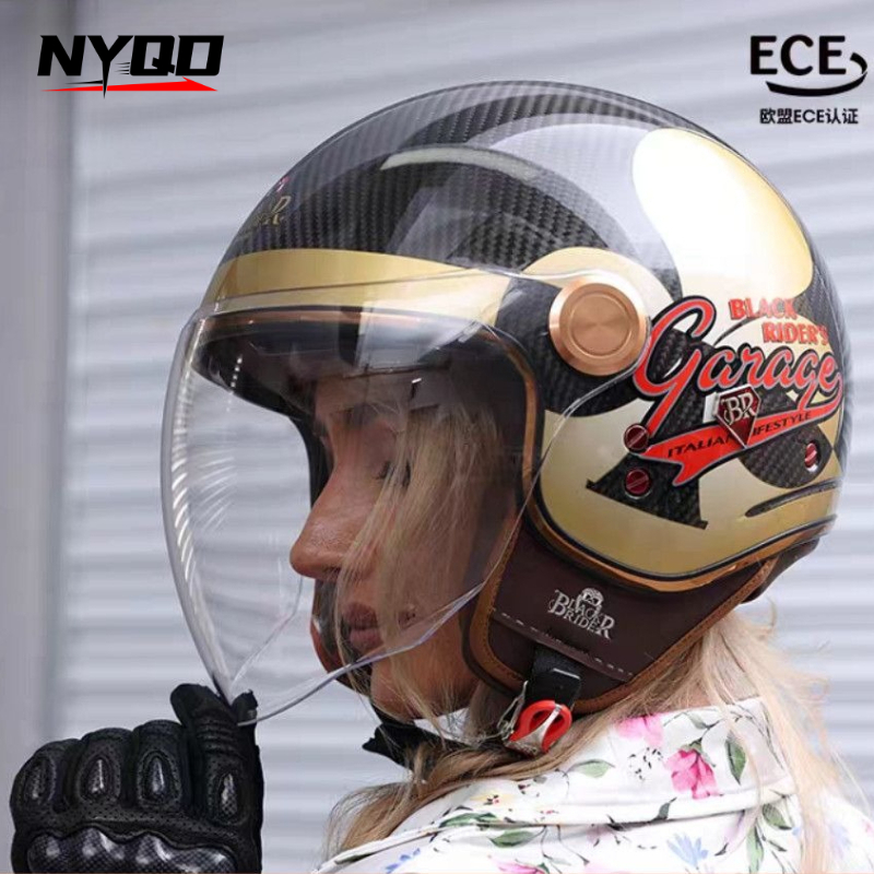 Vintage Open Face Retro Helmet - Casco Retro de Fibra de Carbono